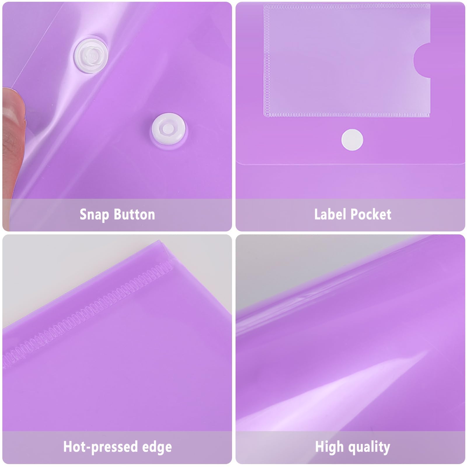 GoodtoU 30-Pack A4 Plastic Popper Wallets - Durable, Snap Button Closure | Purple 5