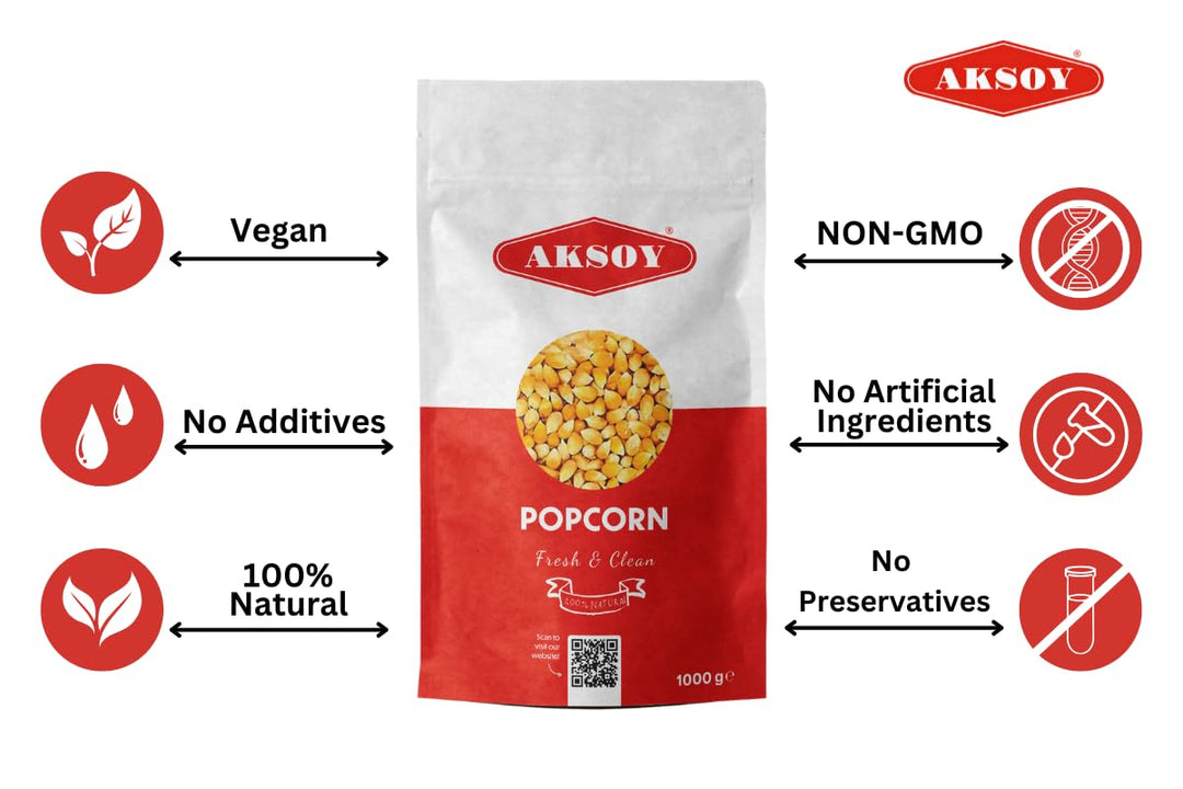AKSOY Popping Corn Kernels - 1KG | Gourmet White Popcorn for Stovetop, Air Popper & Microwave