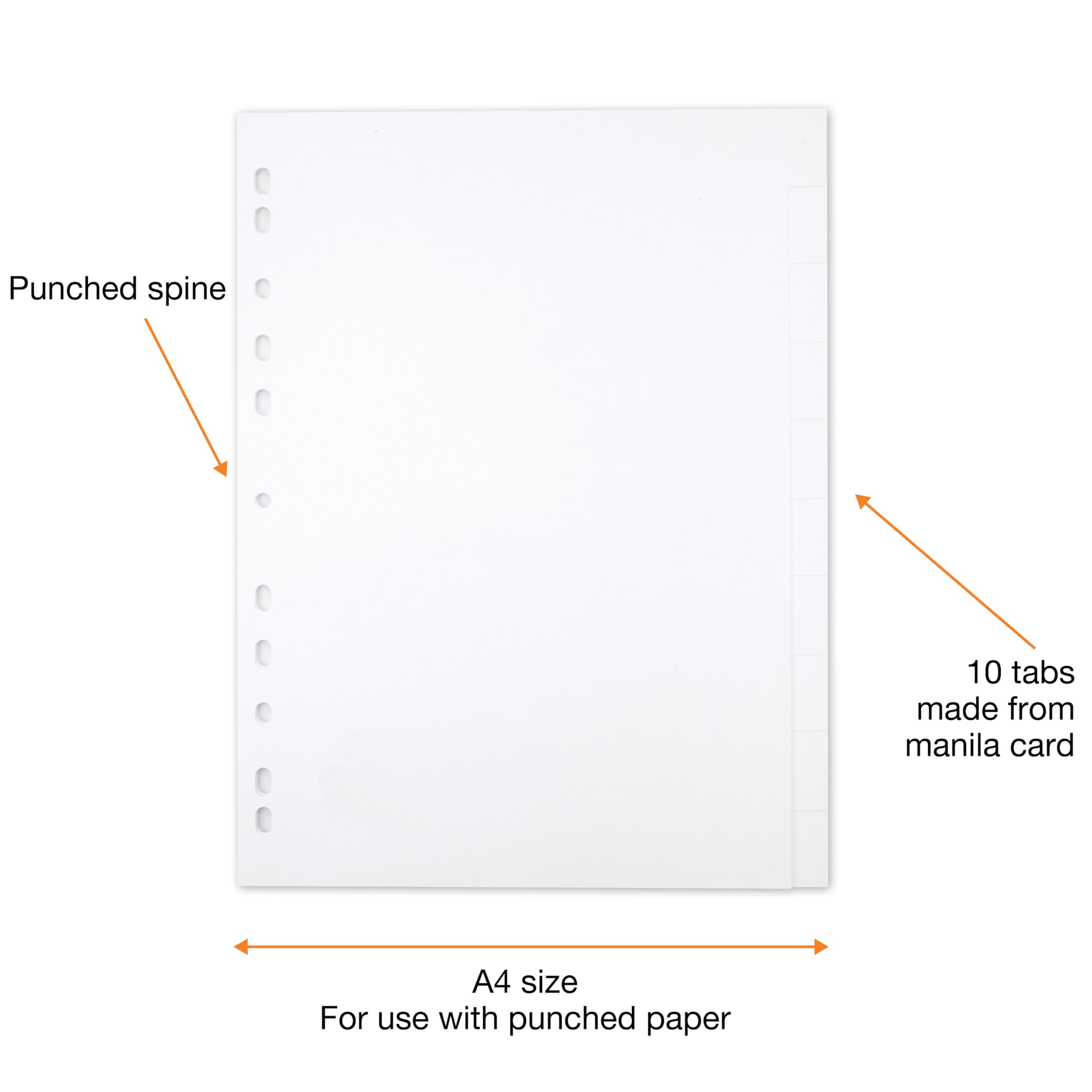 Elba A4 10 Part Card Dividers - White | Durable 160 gsm Cardstock | 10-Hole Punched