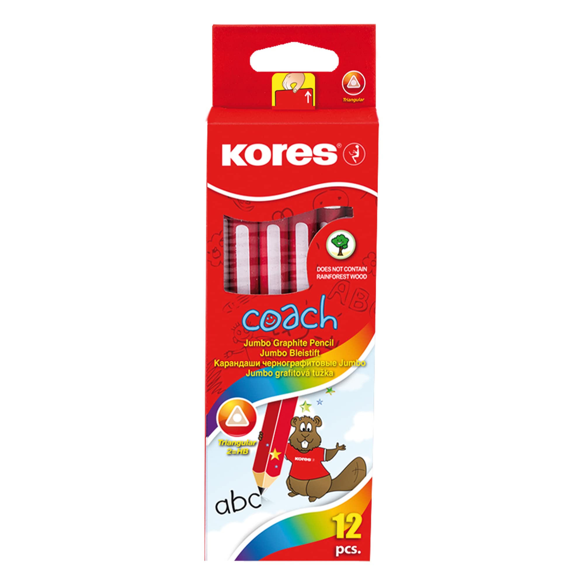Kores Coach Jumbo HB Graphite Pencils for Kids - Soft Lead with Eraser Tip, 12 Count