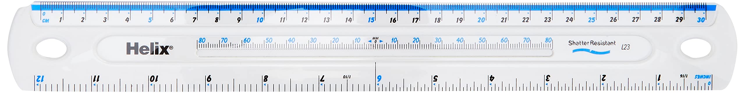 Helix 12 inch / 30cm Shatter Resistant Ruler - Metric & Imperial, White Kunststoff 2
