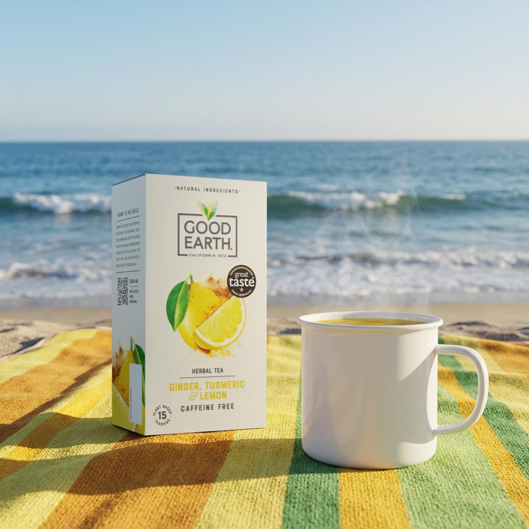 Good Earth Tea Co. Ginger, Turmeric and Lemon Herbal Tea - 15 Bags | Caffeine Free 6