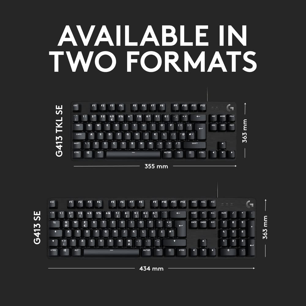 Logitech G413 TKL SE Mechanical Gaming Keyboard - Tenkeyless with Tactile Switches, PBT Keycaps, Backlit Black Aluminum Design 6