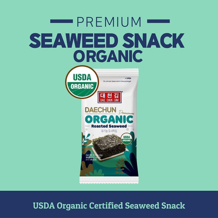 Organic DAECHUN Roasted Seaweed Snacks, 20-Pack, USDA Certified, Low-Calorie, Gluten-Free, Vegan