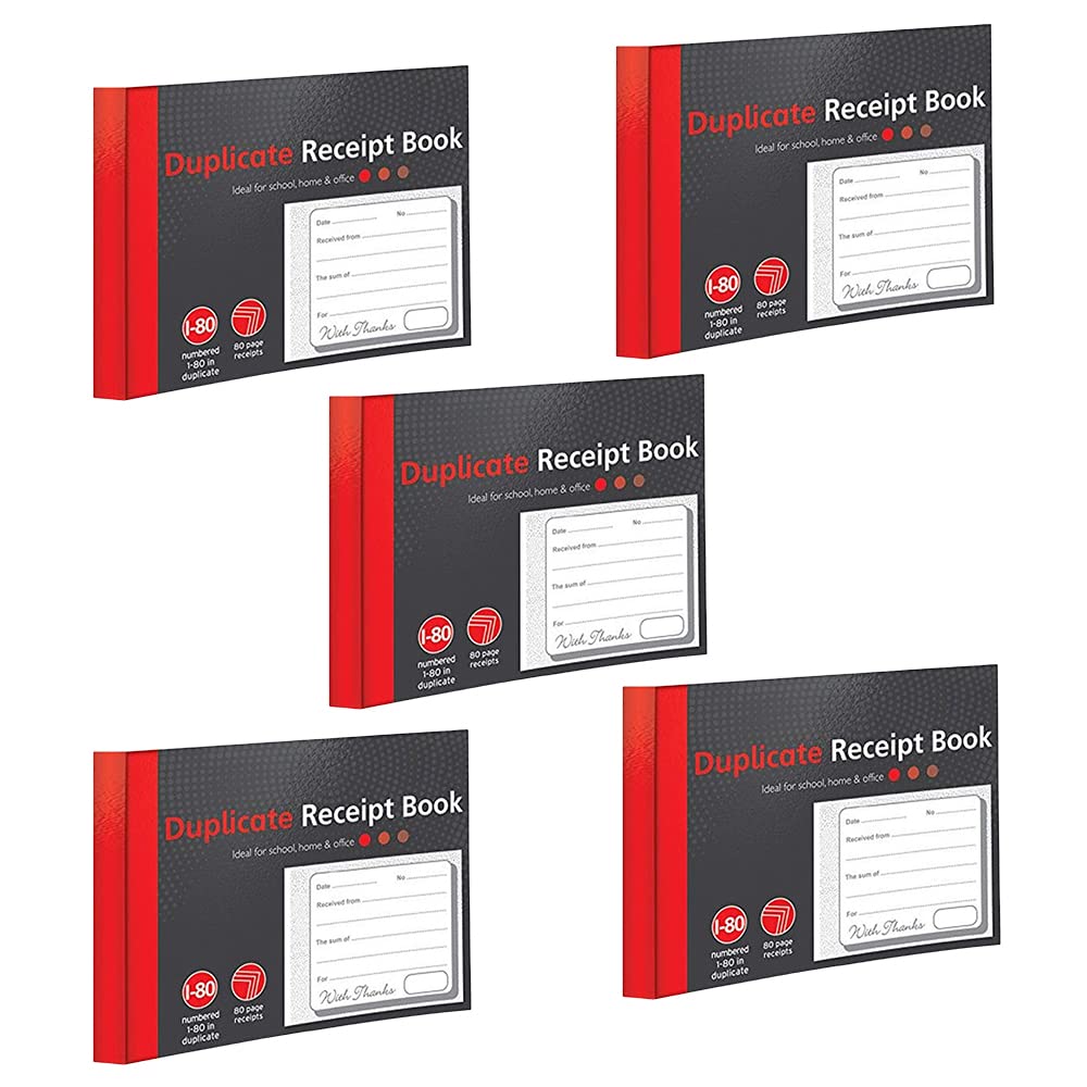 1ABOVE Duplicate Receipt Book - 80 Numbered Duplicate Pages | Half Size (5"x4") | Pack of 5