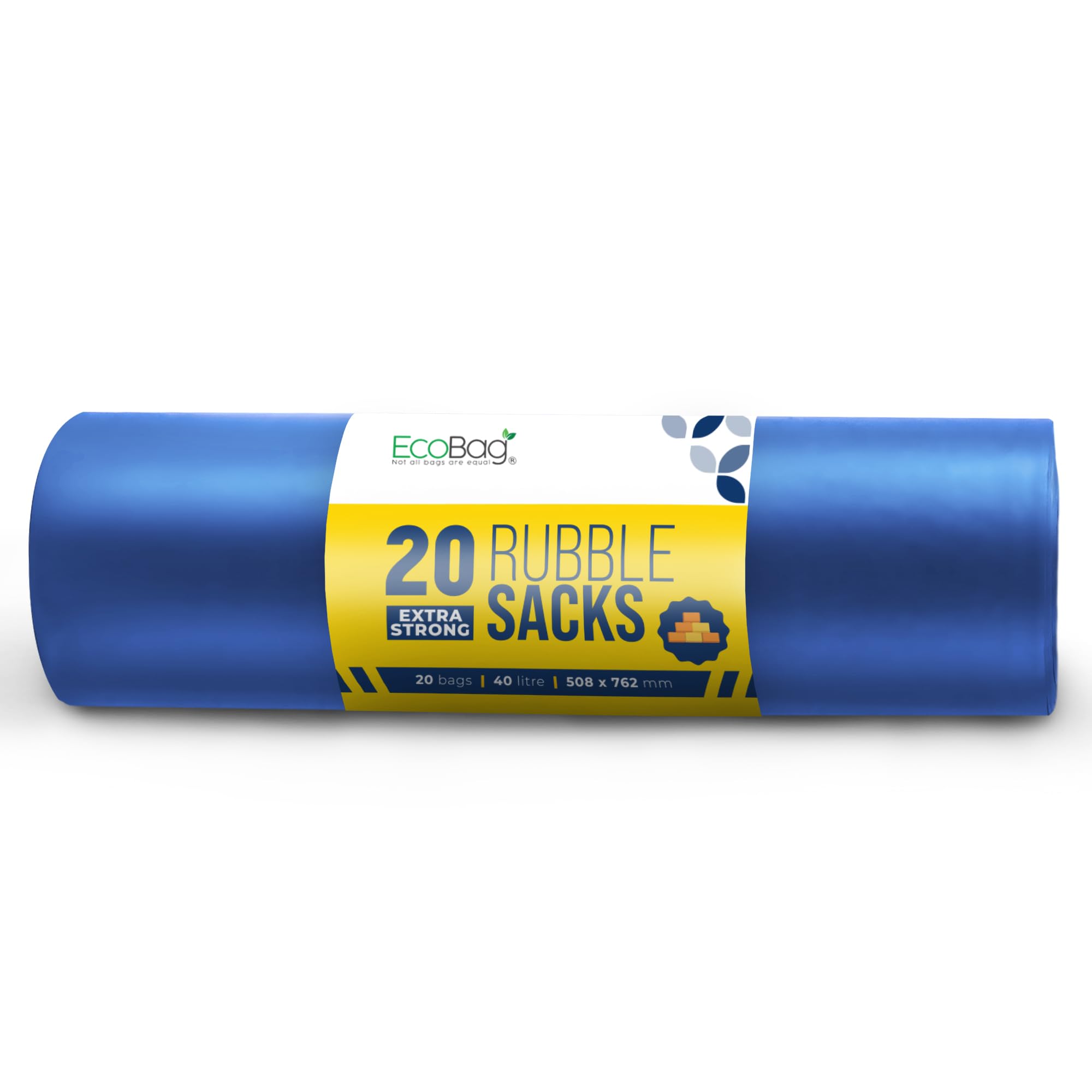 EcoBag Rubble Sacks - 20 Count Heavy Duty Bin Liners | 40 Litre Capacity | 100 Microns Thick