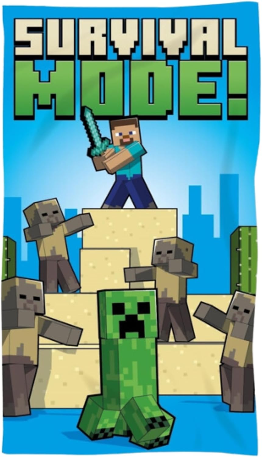 Mojang Studios - Minecraft Microfibre Bath Towel for Kids, Multicoloured, Single