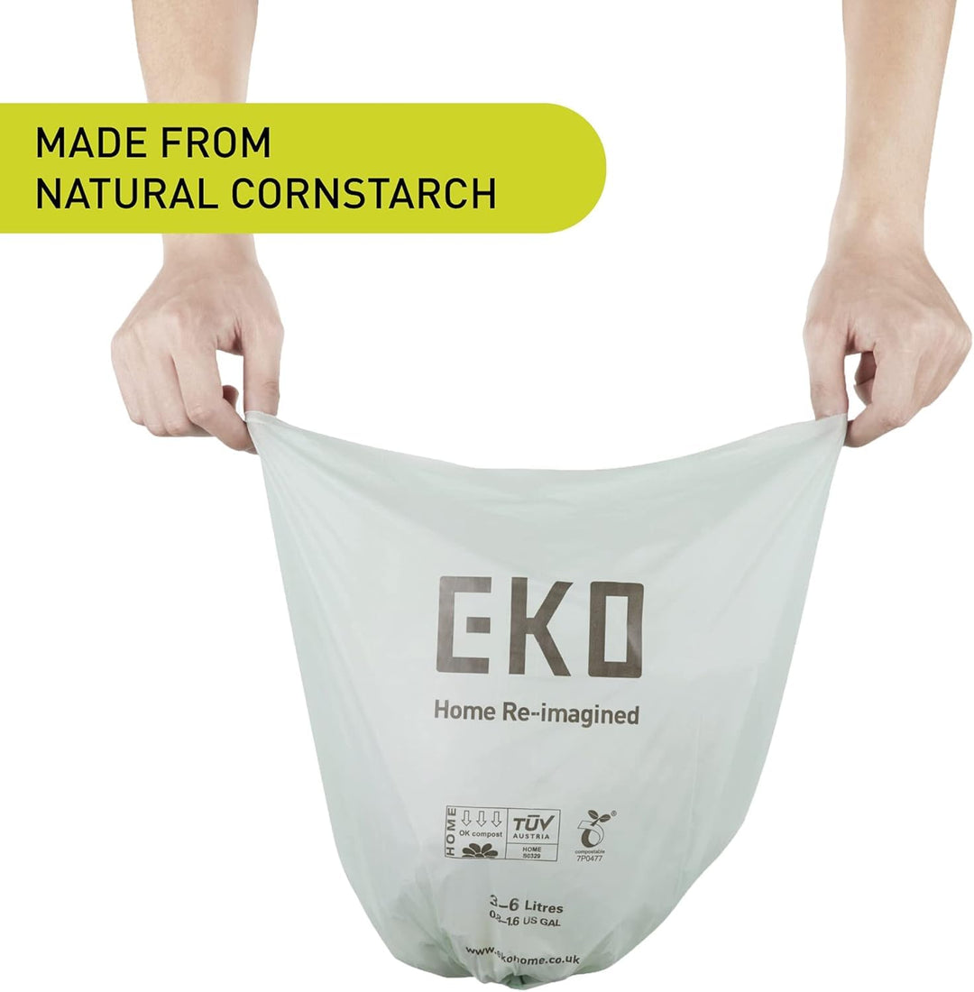 EKO Compostable Bin Liners for Food Waste Caddies, 3-6L Capacity, 20 Bags, White