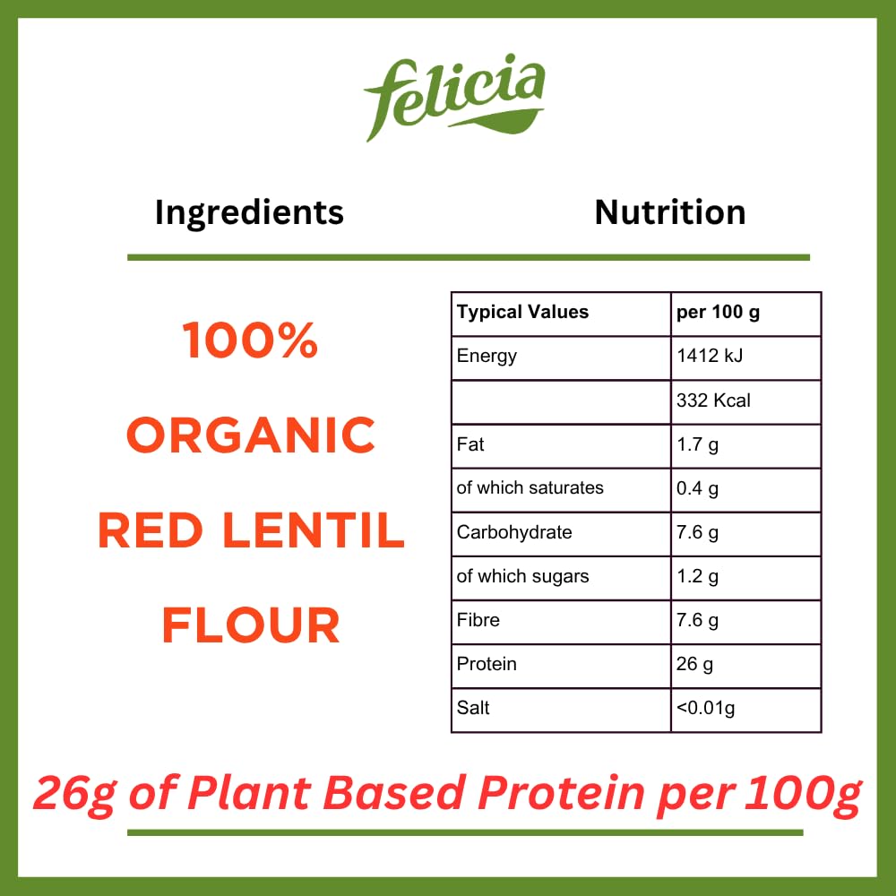Felicia Organic Red Lentil Orzo Gluten Free Pasta - 250g | 26g Protein per 100g