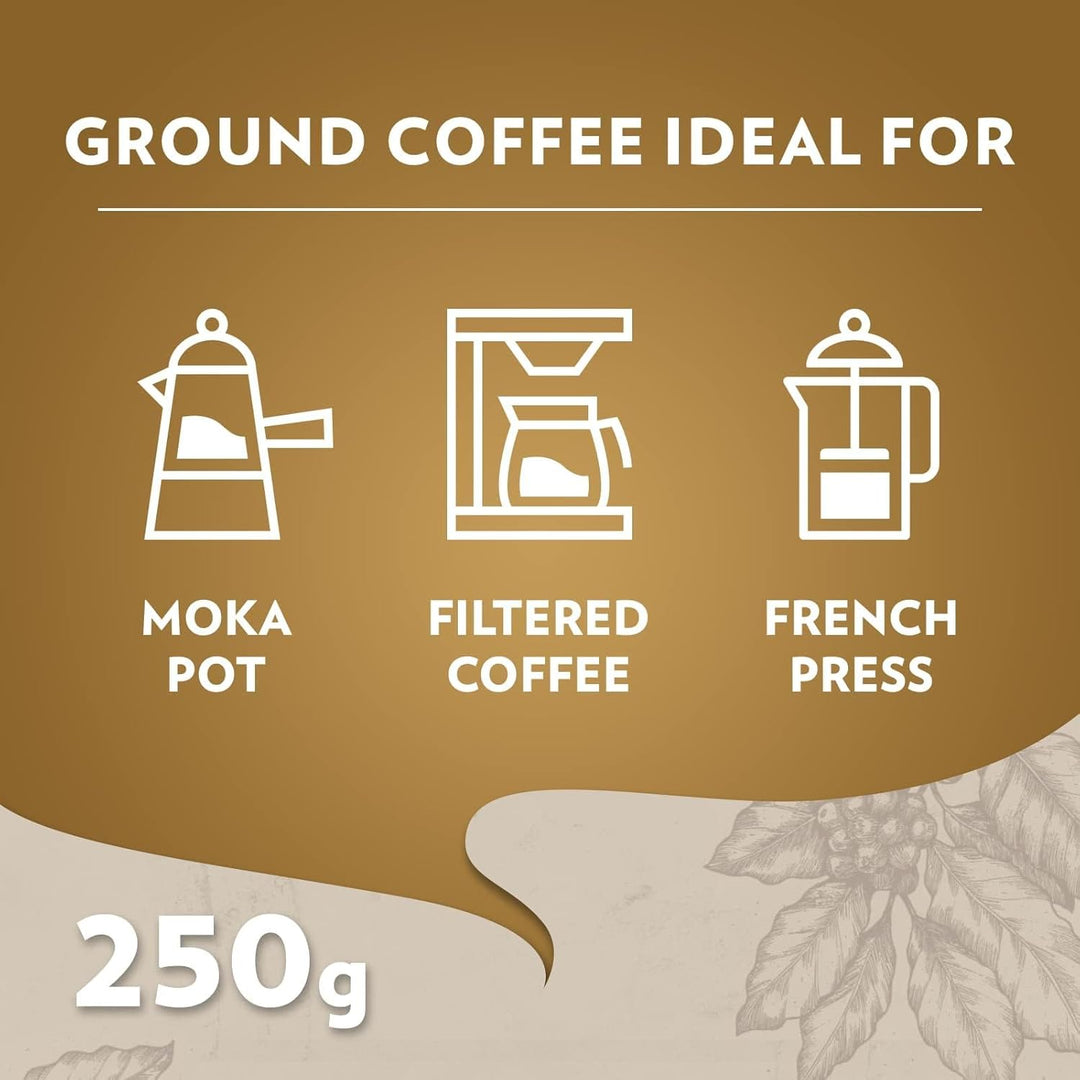 Lavazza Qualità Oro Ground Coffee - 6 x 250g Packs, 100% Arabica Blend for Moka Pot & Filter