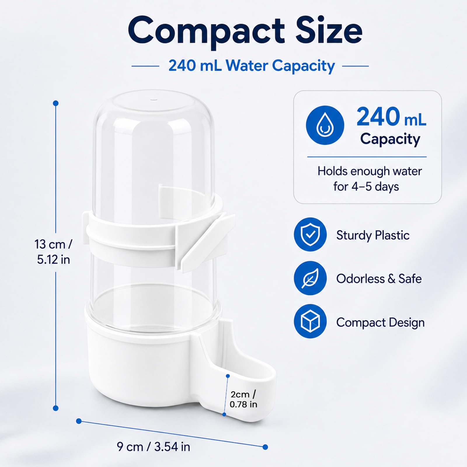 Muexoee Automatic Bird Water Dispenser - 2 Pack Cage-Mounted Gravity Feeder | White & Blue 4