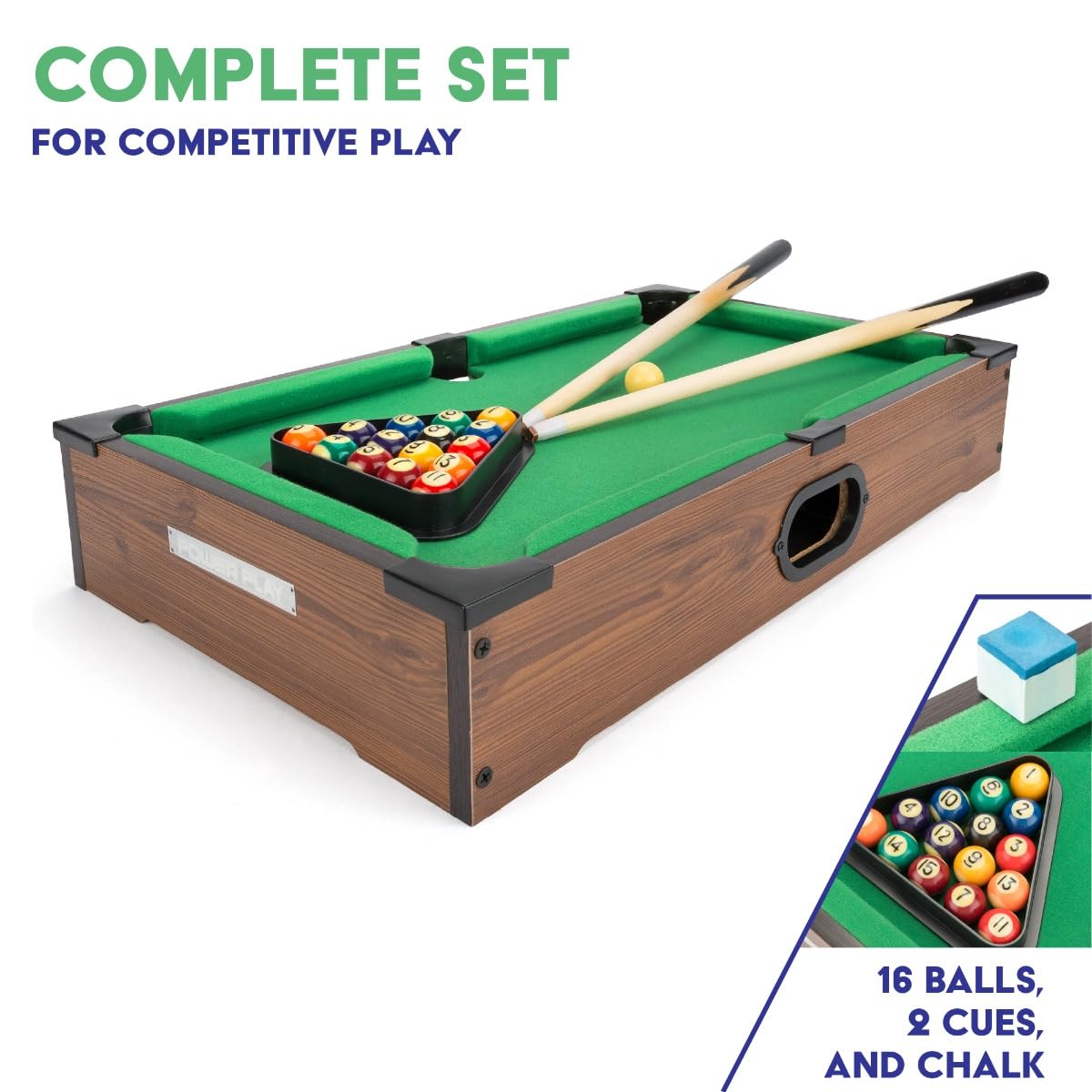 Power Play 20 Inch Table Top Pool Game | Wood Construction | Includes 2 Cues & 16 Balls 3