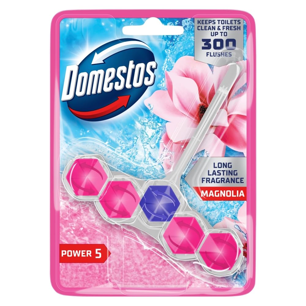 Domestos Power 5 Magnolia Toilet Rim Block Freshener | Lasts up to 300 Flushes | 50g 1