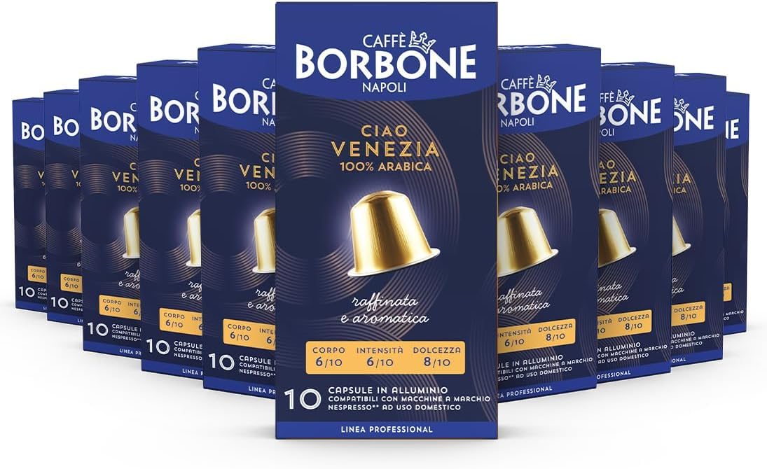 CAFFÈ BORBONE Ciao Venezia Blend Coffee Capsules - 100 Count Aluminum Pods (10 Packs)