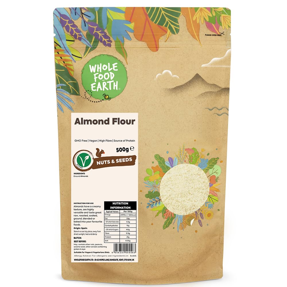 Wholefood Earth Almond Flour - Ground Blanched Almonds | 500g | GMO Free | High Fibre