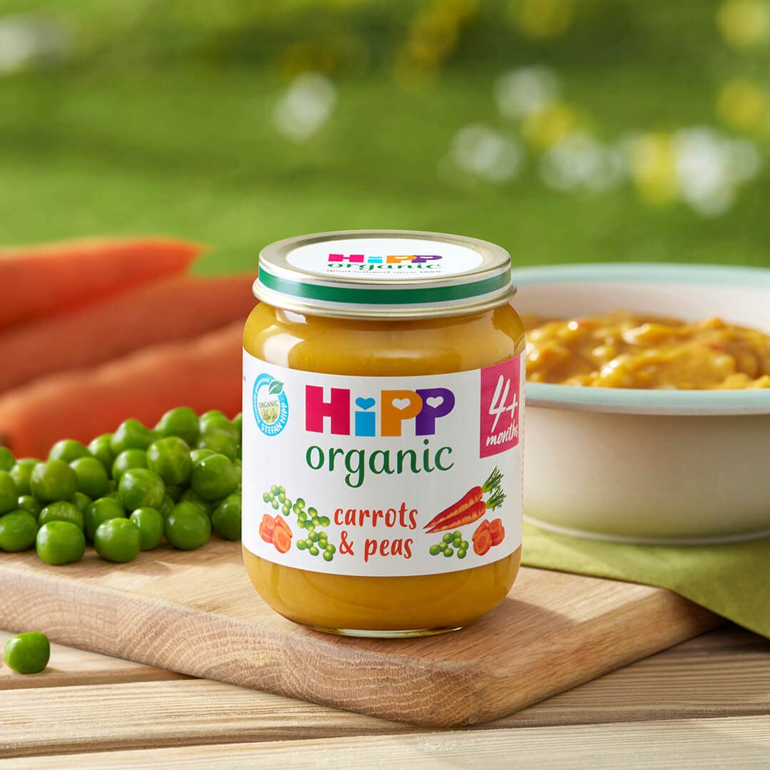 HiPP Organic Carrots & Peas Baby Food Jar 4+ Months 125g (Pack of 6) 2