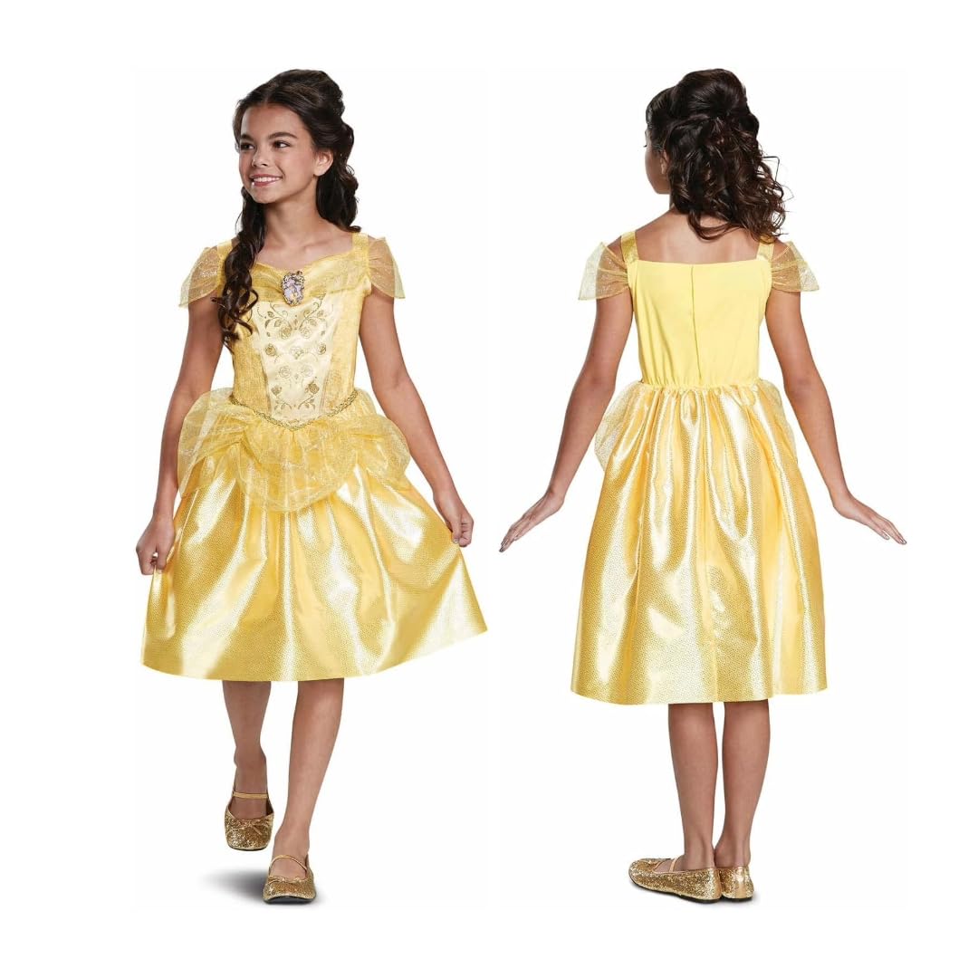 Disney Princess Belle Classic Costume Dress - Satin Bodice & Tulle Overlay, Size S (5-6)