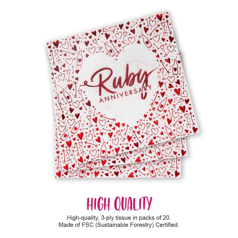 Anniversary House Ruby 40th Anniversary Lunch Napkins - 3 Ply Paper | 16 Count | 13 Inch 2