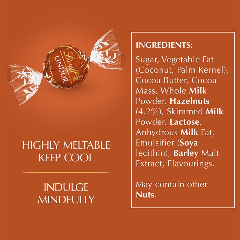 Lindt Lindor Hazelnut Chocolate Truffles Box - Smooth Melting Milk Chocolate Balls | 200g 8