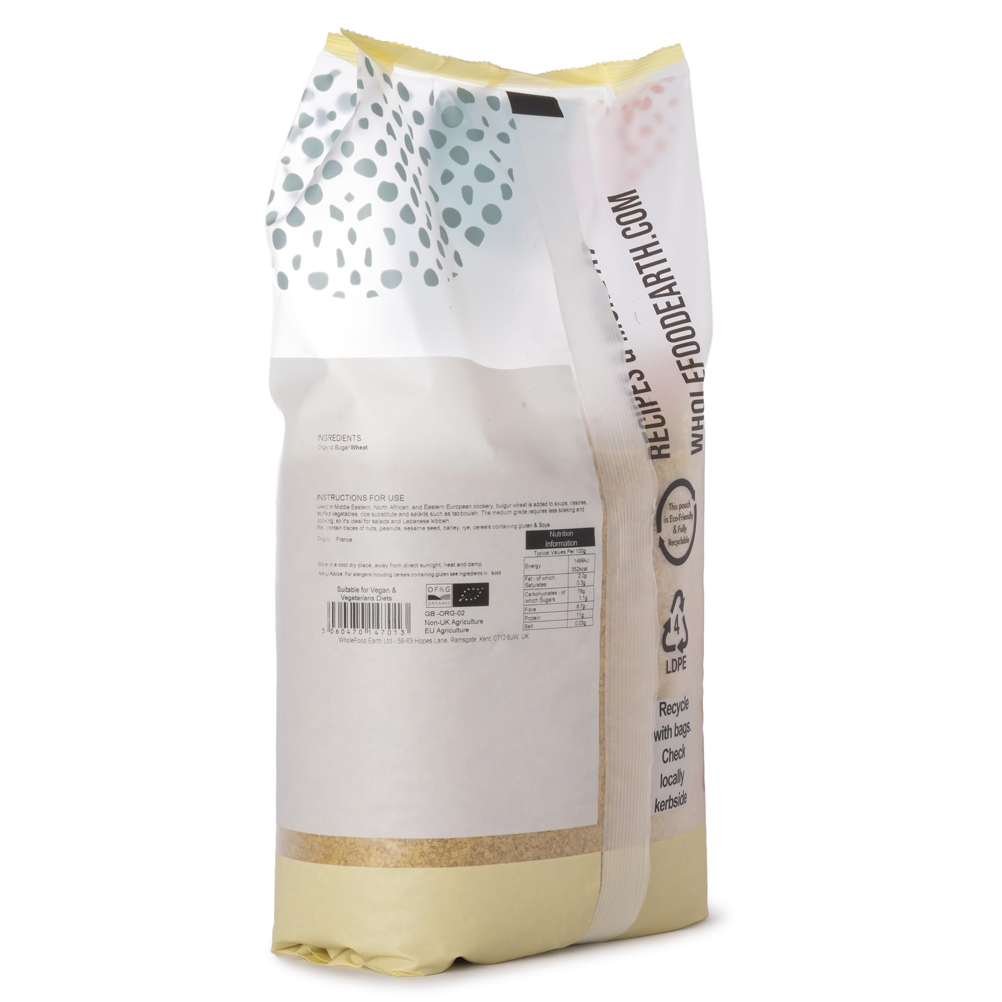 Wholefood Earth Organic Bulgur Wheat - 1 kg | High Fibre | Vegan | GMO Free