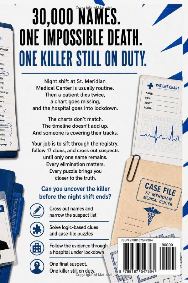 Johanna Ross The Killer Is on the Night Shift - Hospital Murder Mystery Logic Puzzle Book, 17 Clues, Paperback