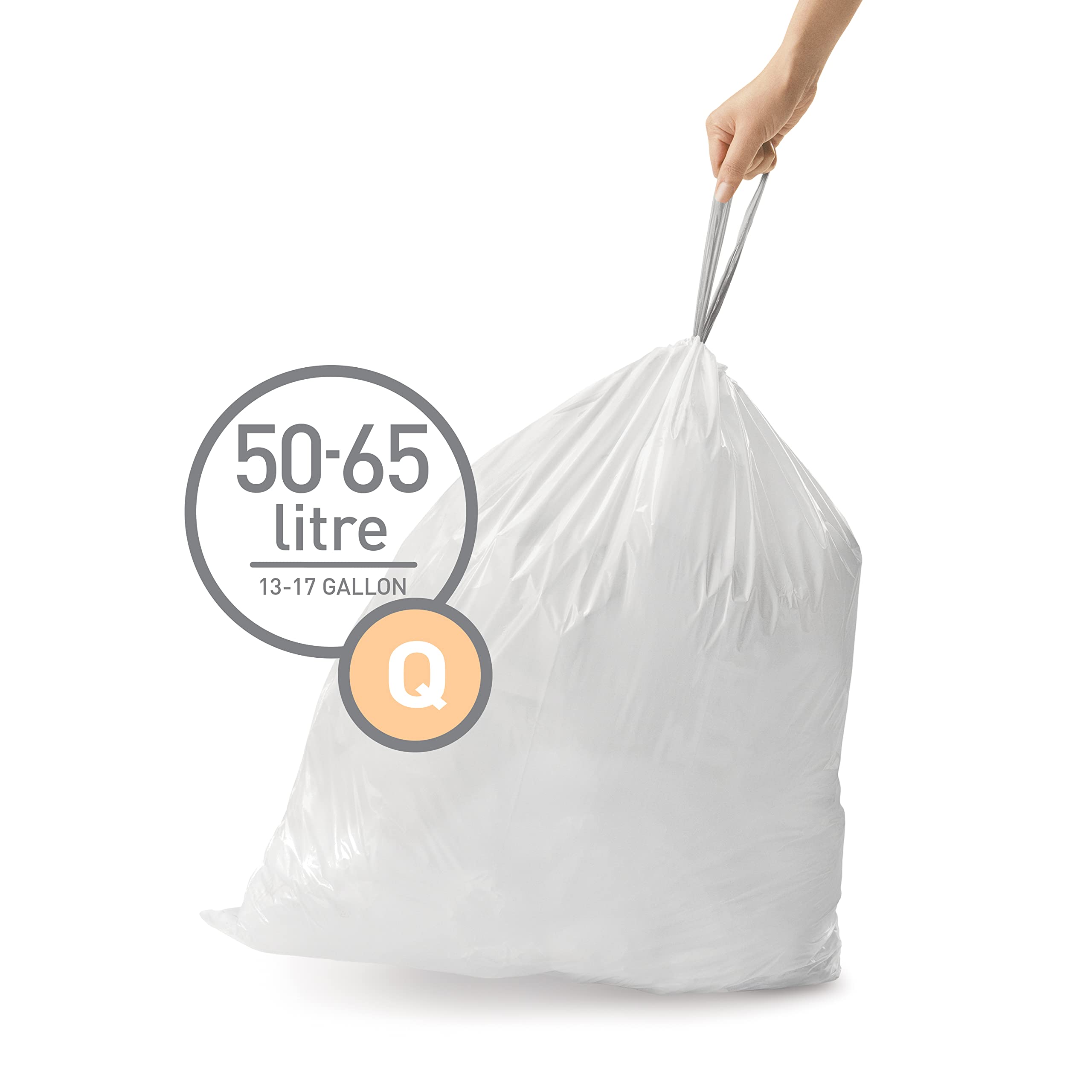 simplehuman Code Q Custom Fit Bin Liners - 17 Gallon Capacity, White Plastic (20 Count)