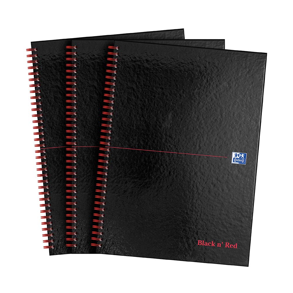 Black n' Red A4 Wirebound Notebook - Premium Optik Paper, Hardcover, 140 Ruled Pages | 3 Pack