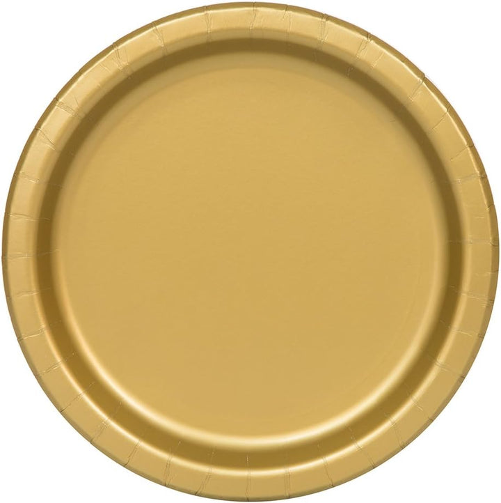 Unique 33252 9" Round Gold Dinner Plates | Elegant Party Tableware | 16 Count