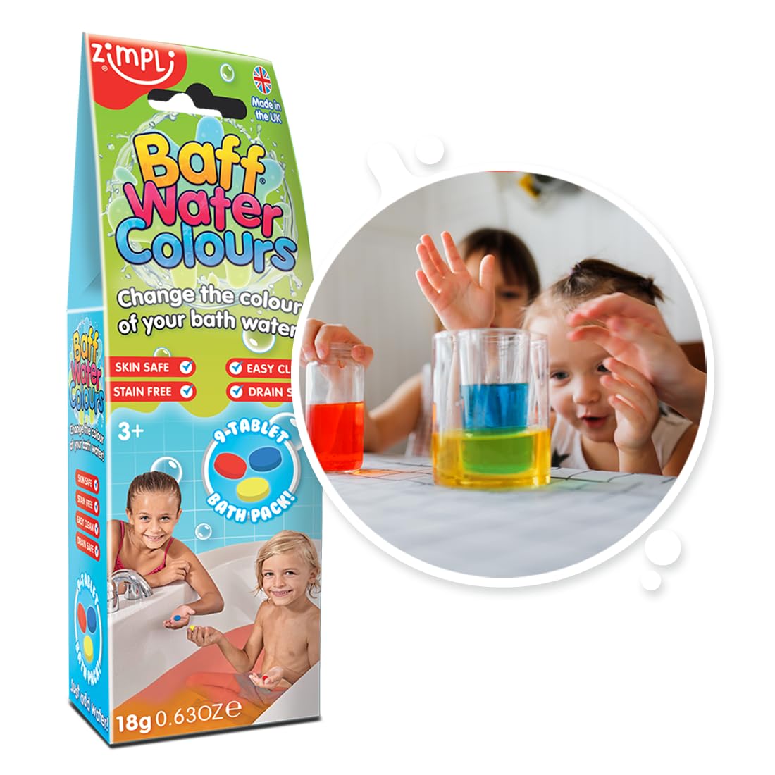 ZIMPLI Baff Water Colours - 9 Use Colour Changing Bath Drops | Vegan Friendly | UK Made 1