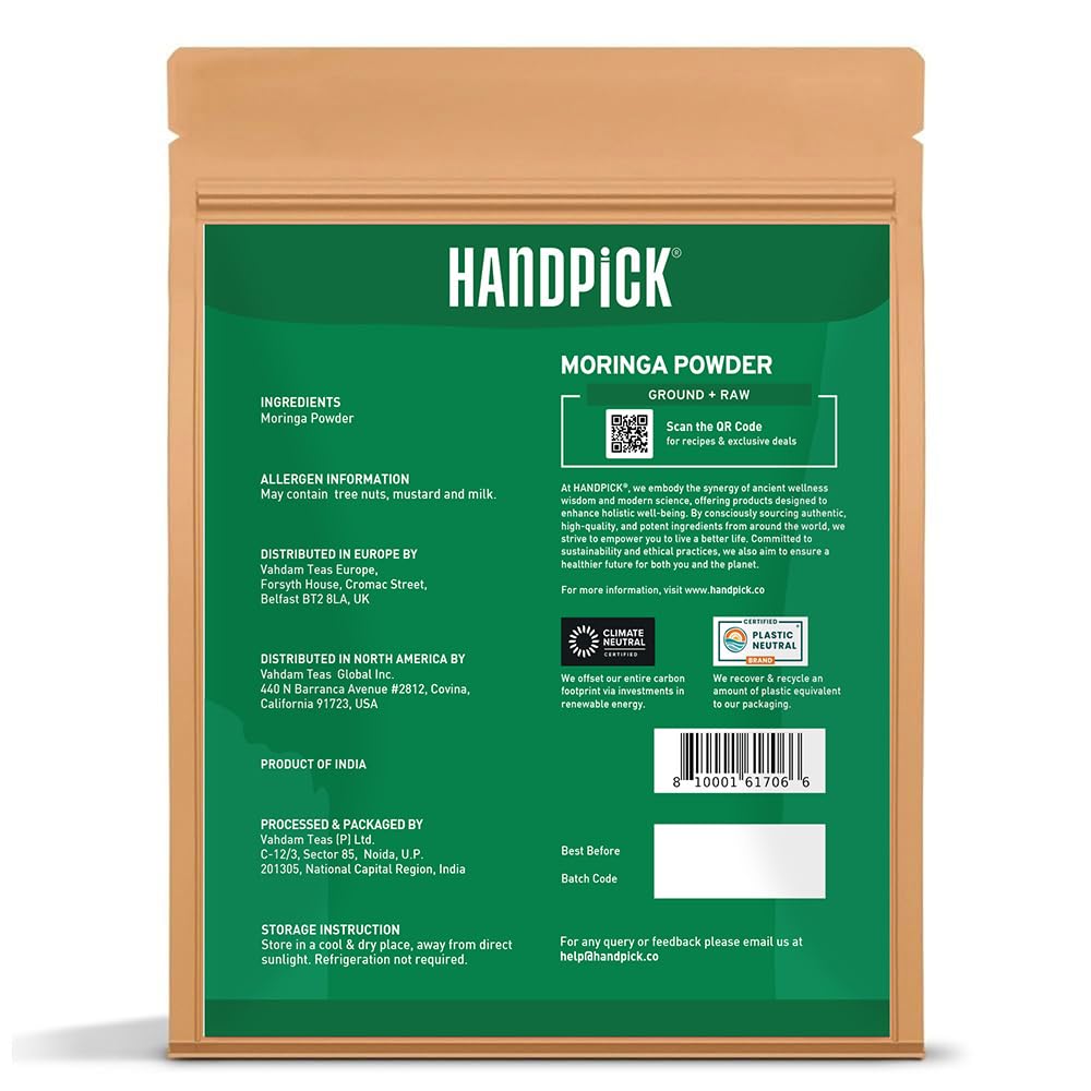 HANDPICK Moringa Powder (500g) - Pure Moringa Oleifera Leaves | Non-GMO, Gluten-Free | Resealable Pouch for Smoothies, Tea & Cooking