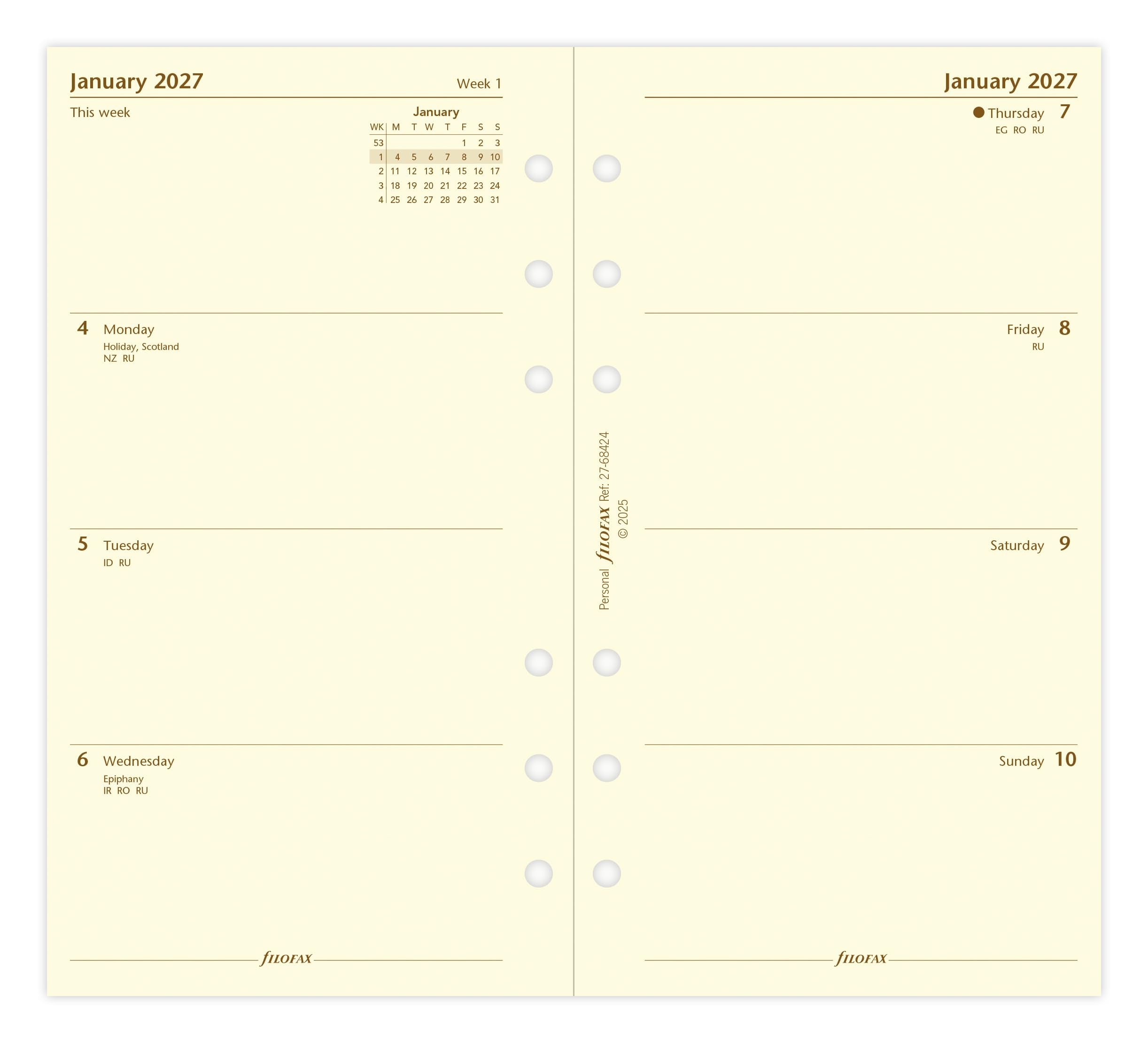 Filofax Personal 2027 Diary Refill - Week on Two Pages | Cotton Cream Paper | 95mm x 171mm 2