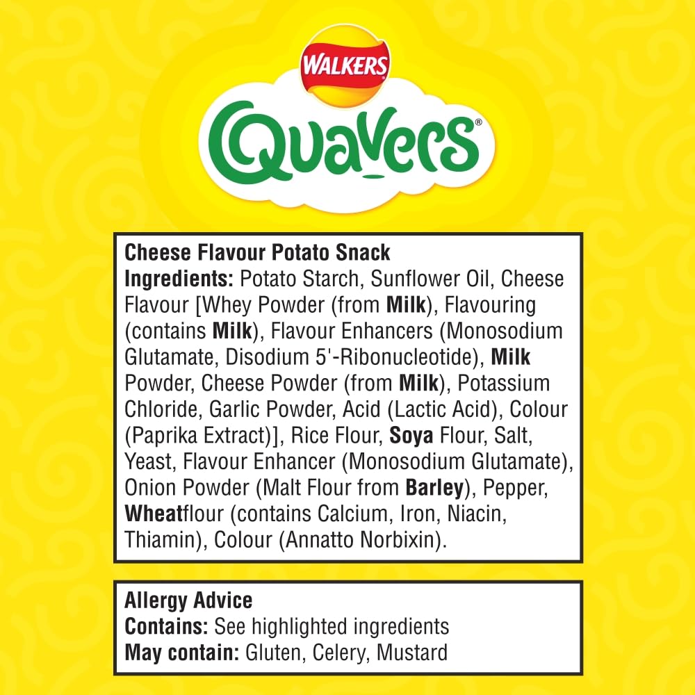 Walkers Quavers Cheese Flavour Snacks Multipack 20x16g