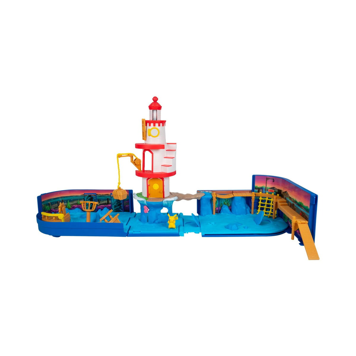 Jazwares Pokémon Carry Case Lighthouse Exploration Backpack Playset with Pikachu Battle Figure