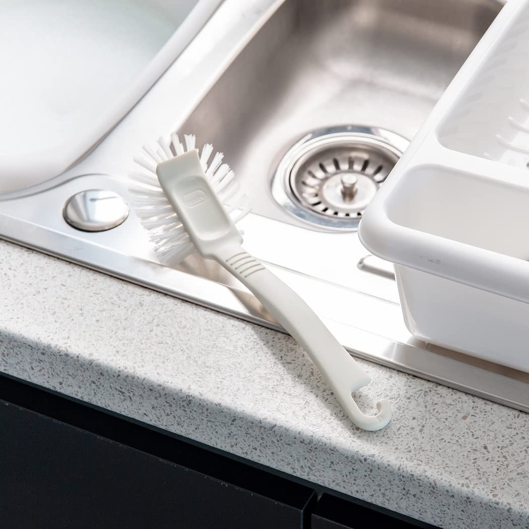 Addis Jumbo Washing Up Dish Brush - Durable Nylon Bristles | Built-in Scraper | Linen