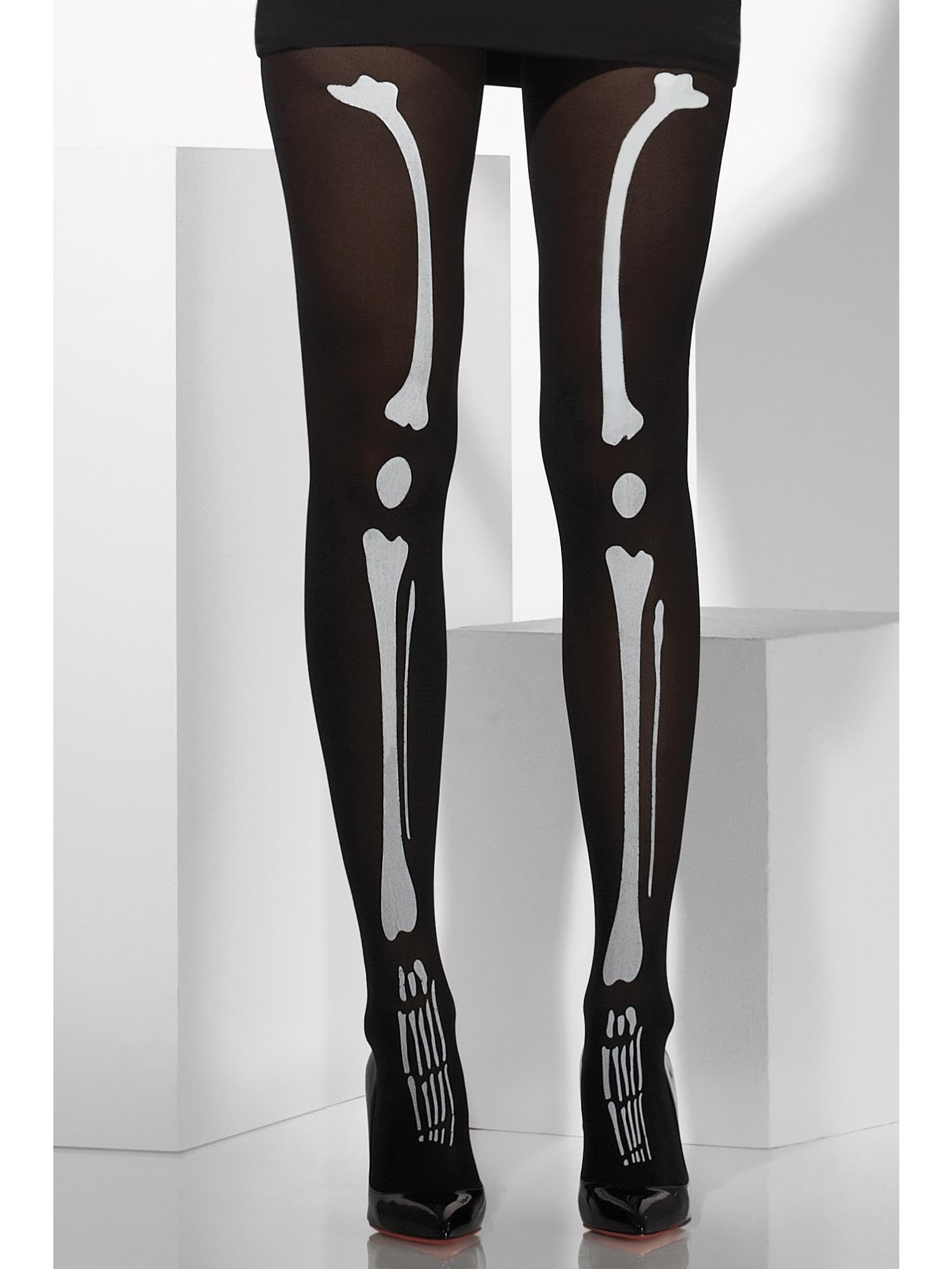 Smiffys Skeleton Print Opaque Tights - Black Fancy Dress Hosiery for Halloween & Dress-Up 2
