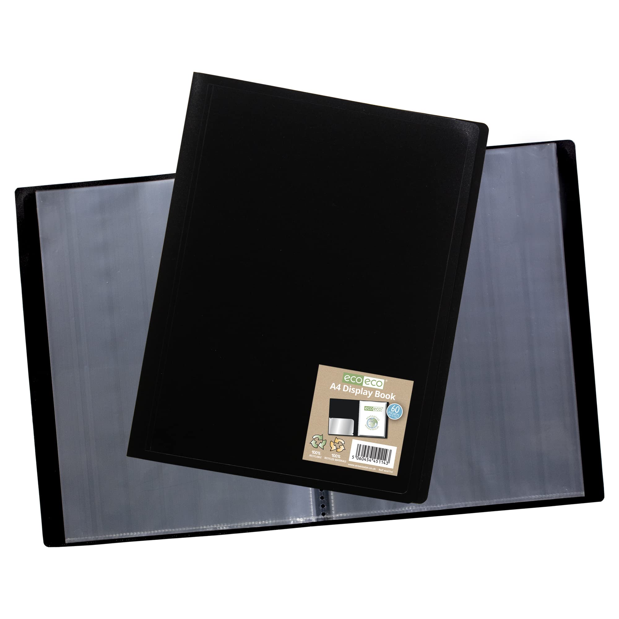 eco-eco A4 60 Pocket Flexible Cover Portfolio Display Book | 100% Recycled | Black 3
