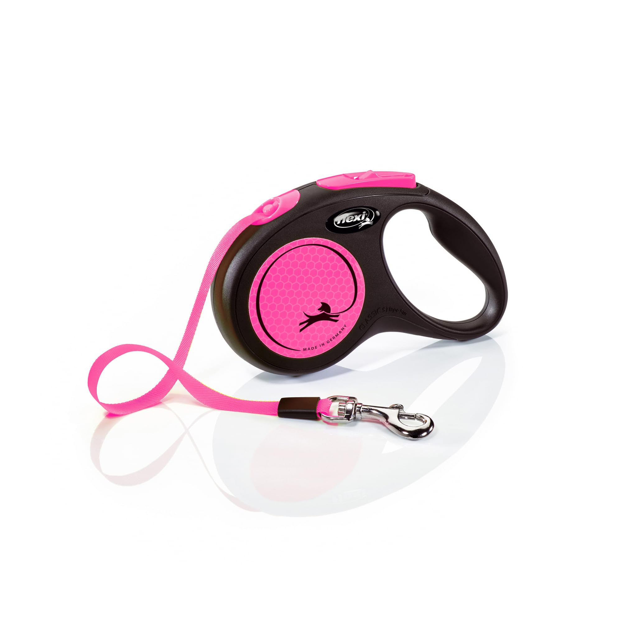 flexi Neon Tape Retractable Dog Lead - 5m Length | Max 15kg | Neon Pink