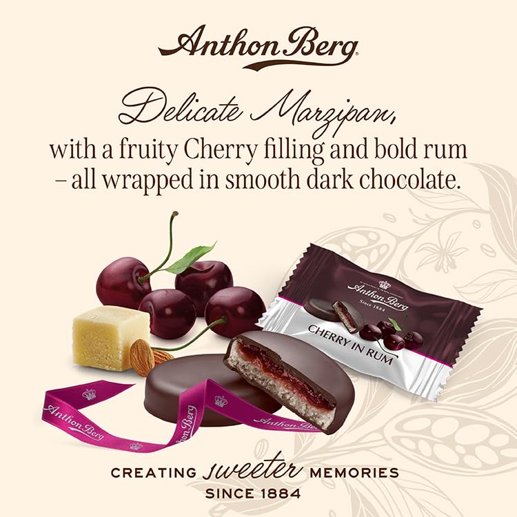 Anthon Berg Dark Chocolate Covered Marzipan Treats - Cherry in Rum 220g
