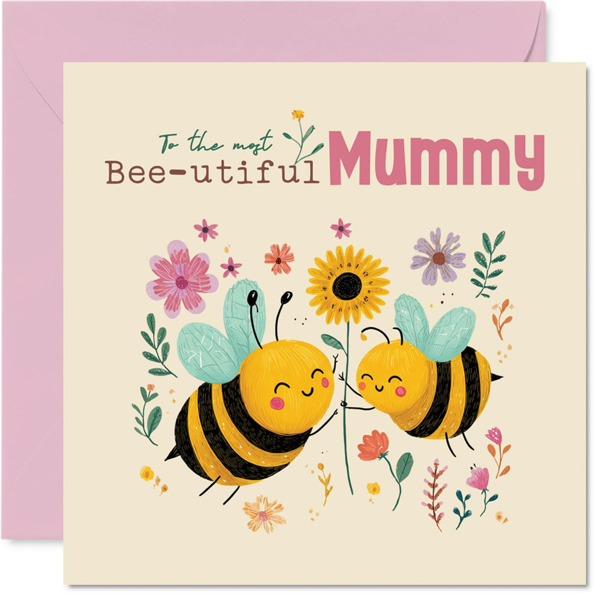 Stuff4 Mummy Birthday Card - Bee-utiful Design | 145mm x 145mm | Uncoated Inner
