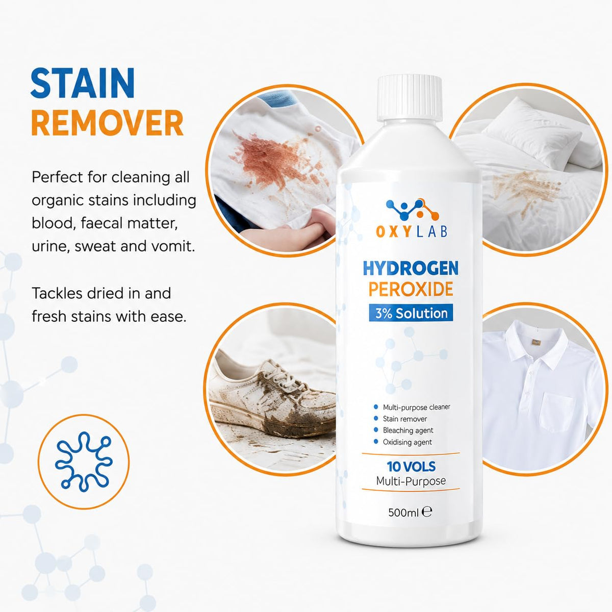 OxyLAB Hydrogen Peroxide 3% Solution - Multi-Purpose Cleaner & Stain Remover | 500ml | Made in UK 3