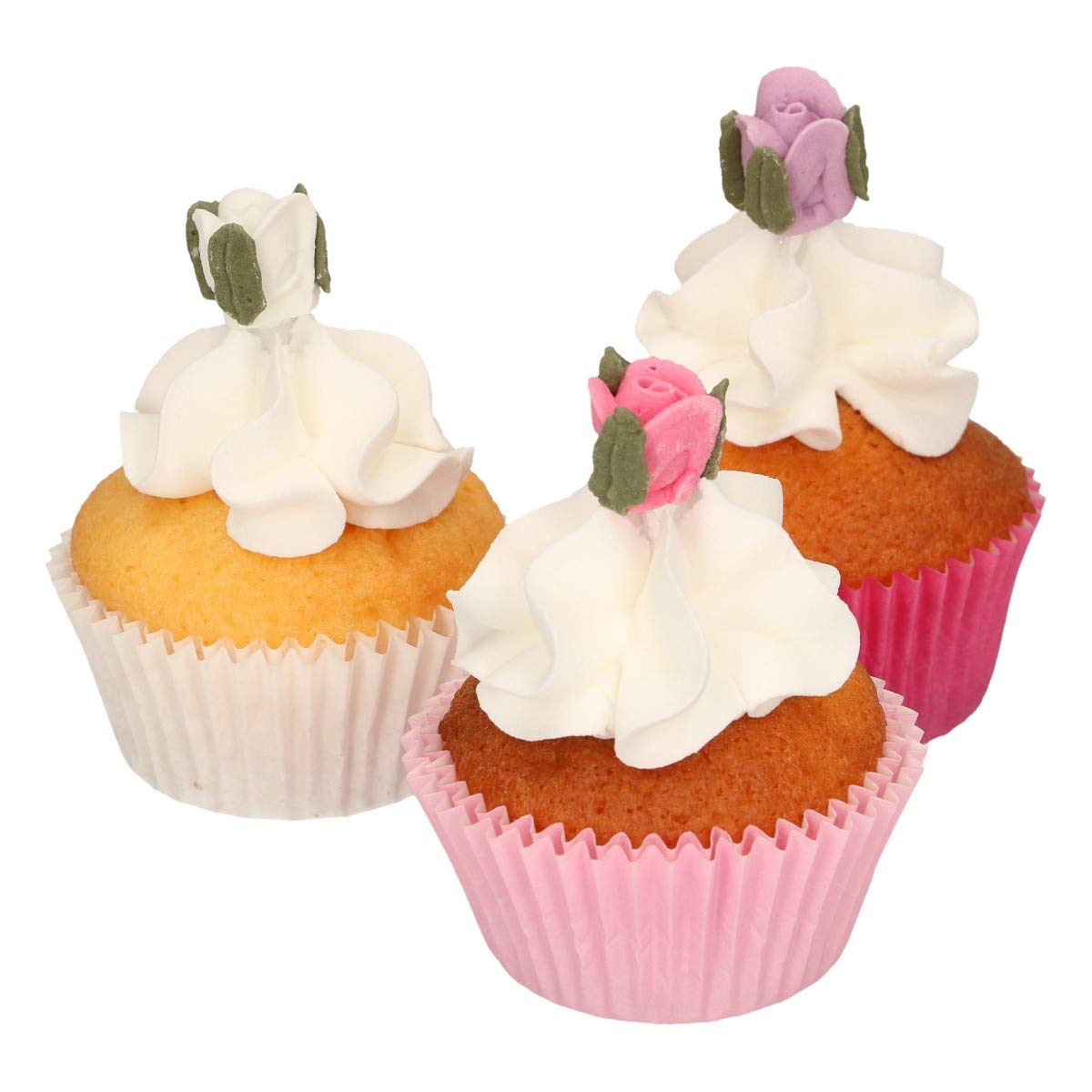 FunCakes Sugar Decorations Roses with Leafs | Edible | Gluten Free | 16 Pack