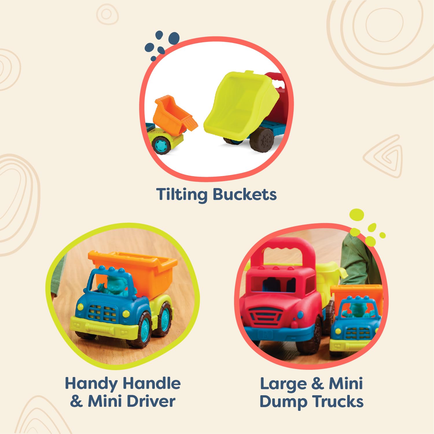 B. toys Grab-n-Go Truck Set - 2 Dump Trucks (Big & Mini) | Toddler Toy | Ages 1+ 2