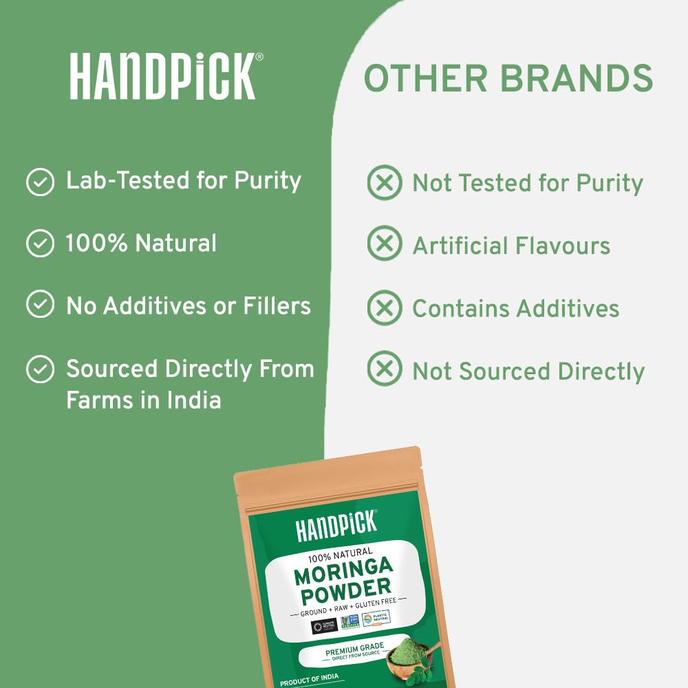 HANDPICK Moringa Powder (500g) - Pure Moringa Oleifera Leaves | Non-GMO, Gluten-Free | Resealable Pouch for Smoothies, Tea & Cooking