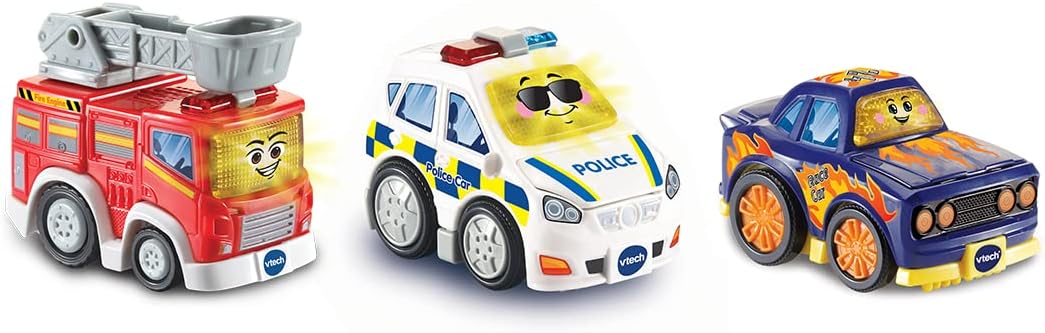 VTech Toot-Toot Drivers 3 Car Pack - Fire Engine, Police Car & Racer with Lights, Sounds & Songs 1