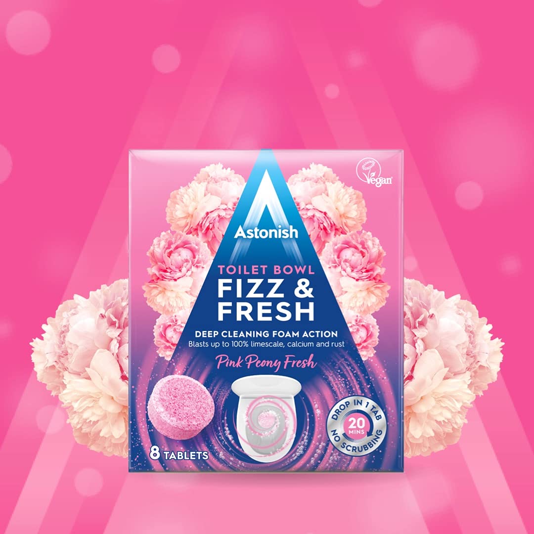 Astonish Fizz & Fresh Toilet Bowl Tablets - Pink Peony Fresh, Deep Cleaning Foam Action Tabs