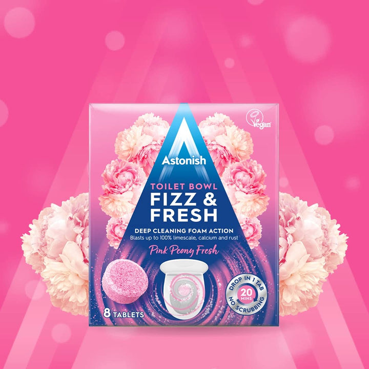 Astonish Fizz & Fresh Toilet Bowl Tablets - Pink Peony Fresh, Deep Cleaning Foam Action Tabs