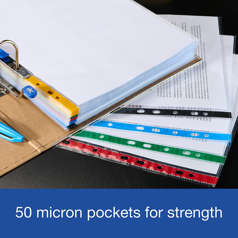 SUMMIT A4 Punched Poly Pockets - 100 Pack Multi-Colour | Universal Fit for Binders | Durable PP Protection 7