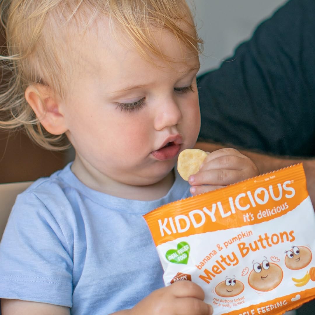 Kiddylicious Melty Buttons Banana & Pumpkin Flavour Rice Snacks for Babies 9+ Months 2