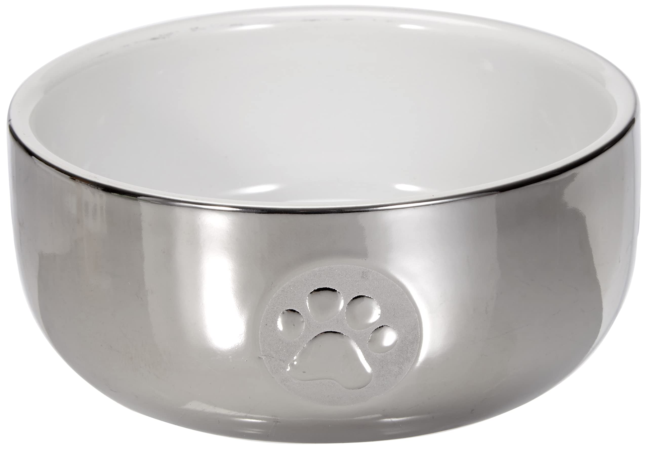 TRIXIE Ceramic Cat Bowl - Hard to Tip Over | 11 cm Diameter | White/Silver 1