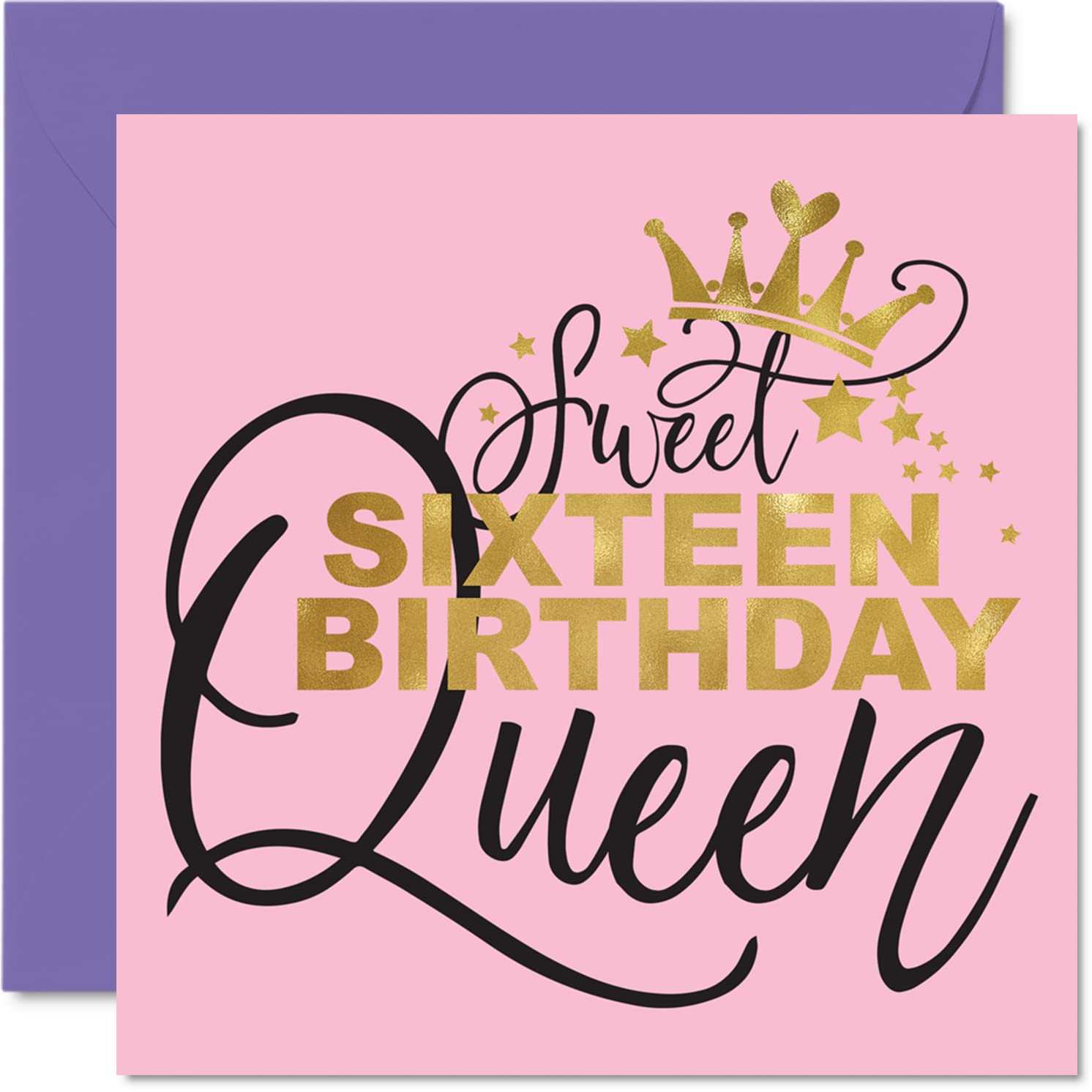 Stuff4 Sweet 16 Birthday Card for Girls Her - Queen Design | 145mm x 145mm